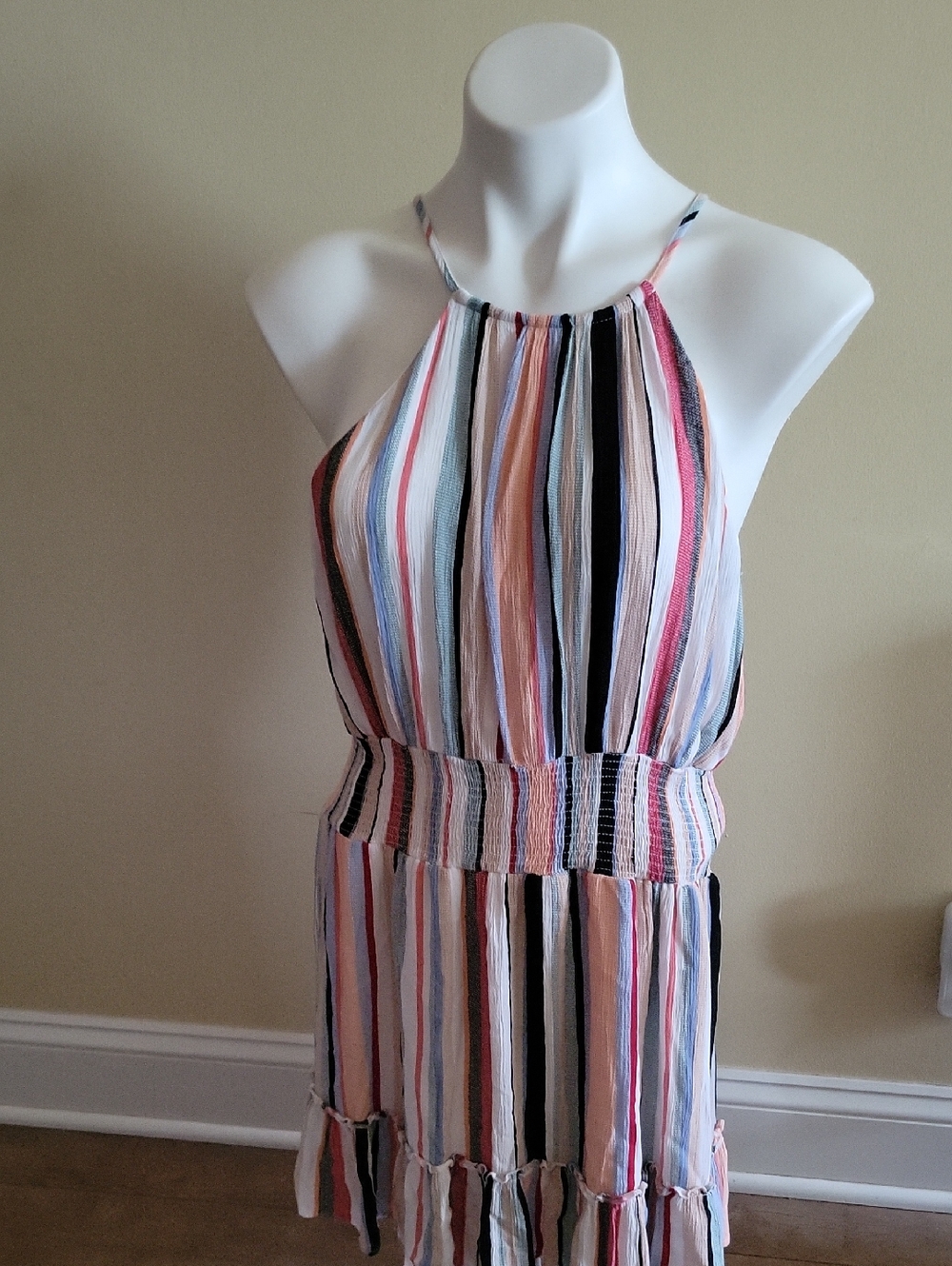 SHE + SKY ,Striped Halter Summer Dress in Pastel Multicolor - Picture 2 of 6